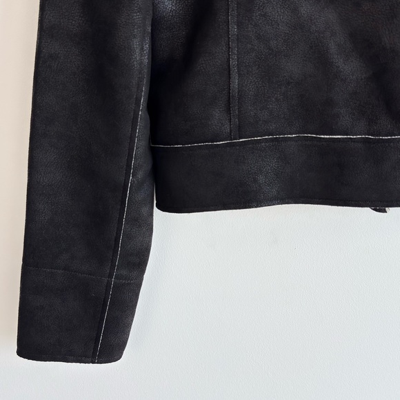 NEW Splendid Bonded French Terry Faux Suede Biker Jacket in Black Size X-Small - Picture 12 of 15